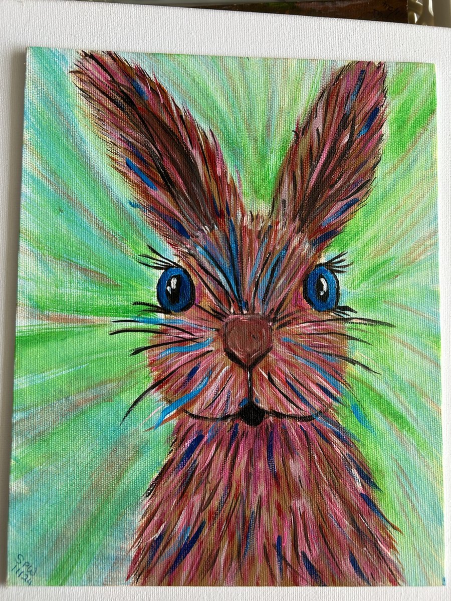 Original colourful hare or rabbit 8x10" 