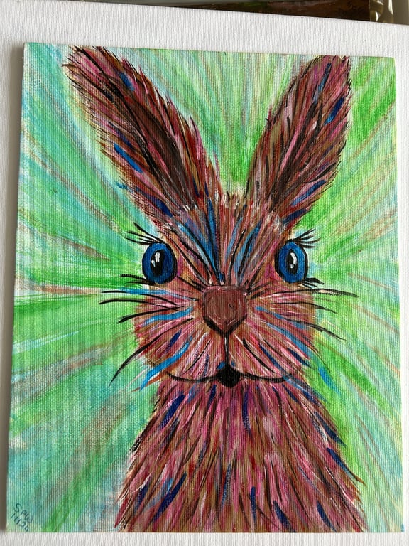 Original colourful hare or rabbit 8x10" 