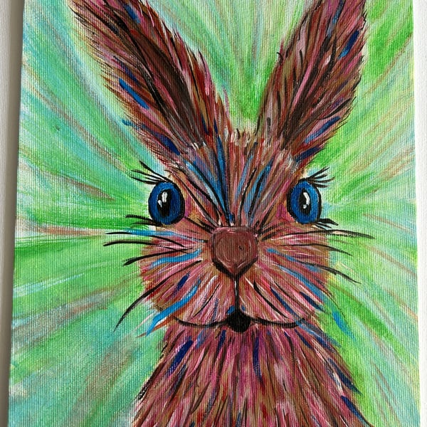 Original colourful hare or rabbit 8x10" 