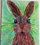 Original colourful hare or rabbit 8x10" 