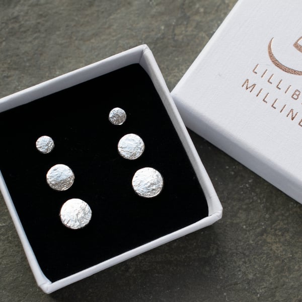 Silver DOT stud earrings gift set
