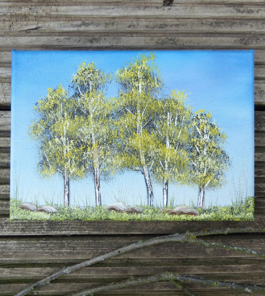 Original Oil Painting,  Forest Trees, Small Art On Canvas