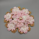One-of-a-Kind Pink Crochet Statement Brooch
