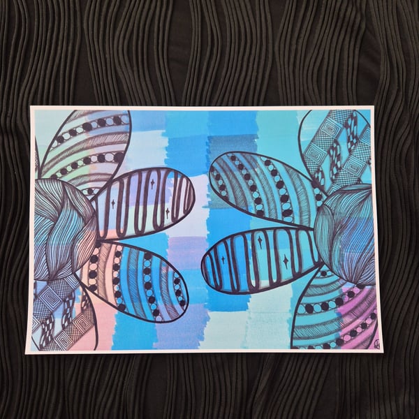 Abstract Art Print - A4 Unframed Flower Pattern Art