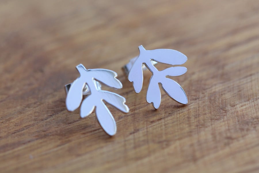 Silver Stud Earrings - Silver Lavender Earrings - Silver Leaf Earrings