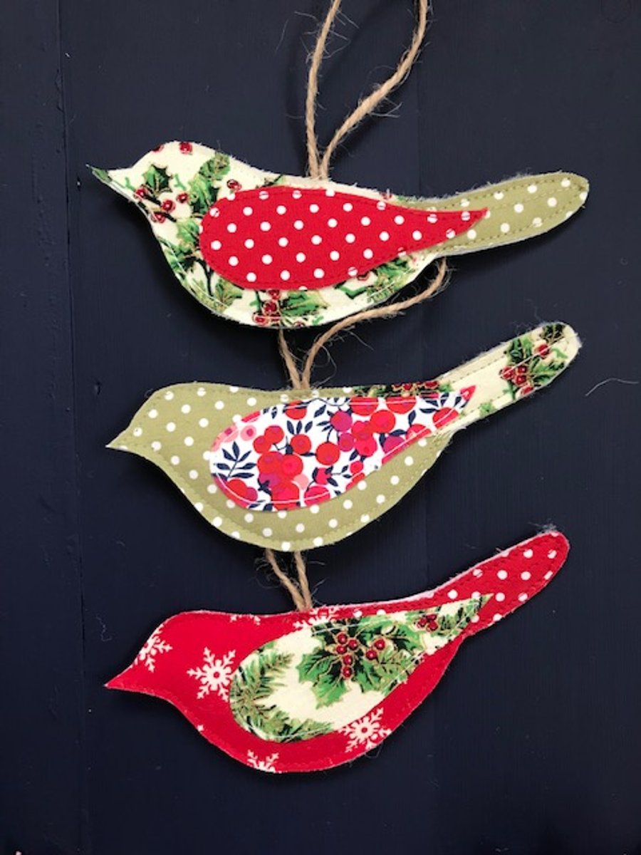 Mix & match set of three festive hanging birds - special order for Julie Alford