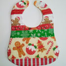 Baby's first Christmas bib, Patchwork, quilted, reversible bib, Xmas bib