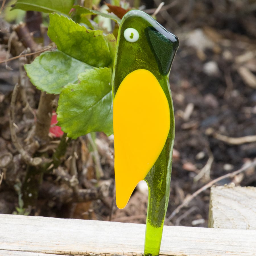 Translucent Green Fused Glass Pot Parrot - 6166
