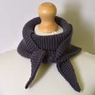 Hand Knitted Dark Grey Merino Wool Scarf - Neck Wrap in Big Merino Yarn