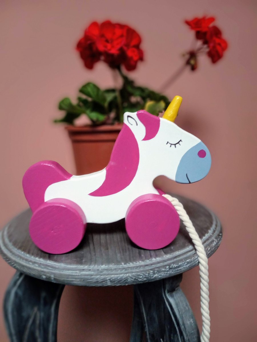 Pull Along Unicorn. Handmade wooden gift for young kids. eco friendly toy.