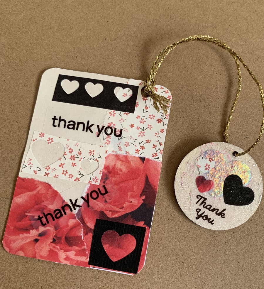 Handmade Bookmark Red Black Floral Thank You Mum Gift Wood Hanging Ornament