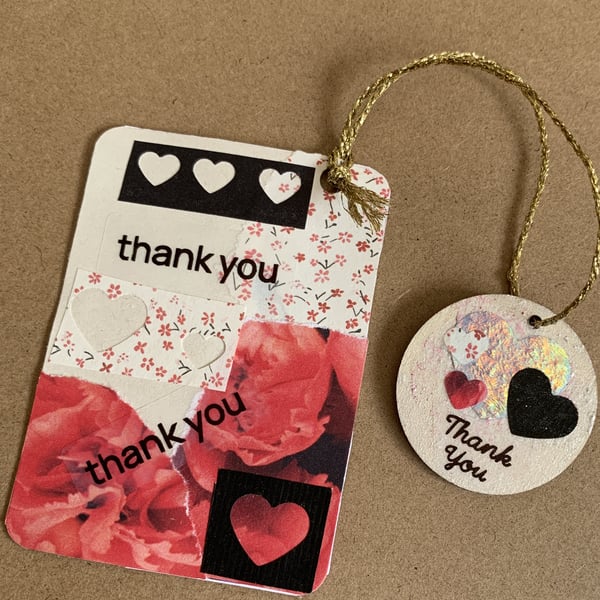 Handmade Bookmark Red Black Floral Thank You Mum Gift Wood Hanging Ornament