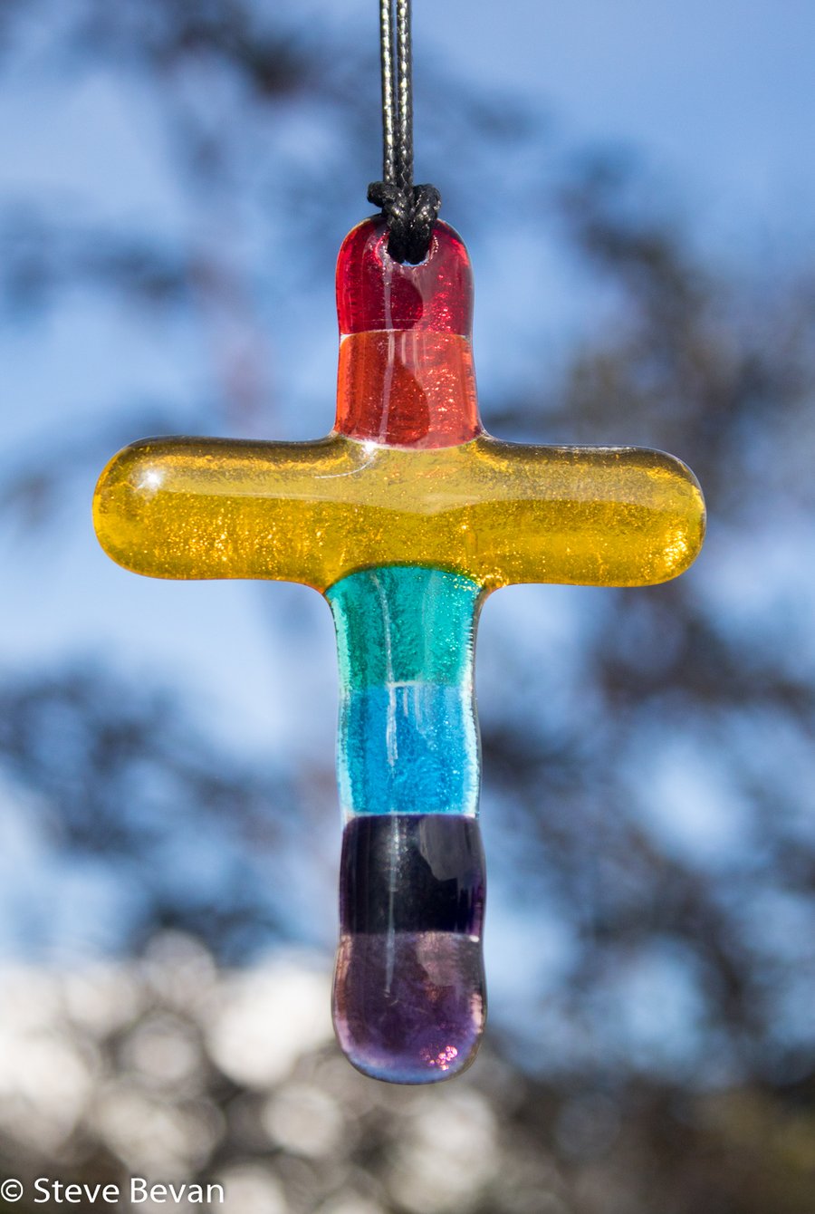 Rainbow Cross in Fused Glass