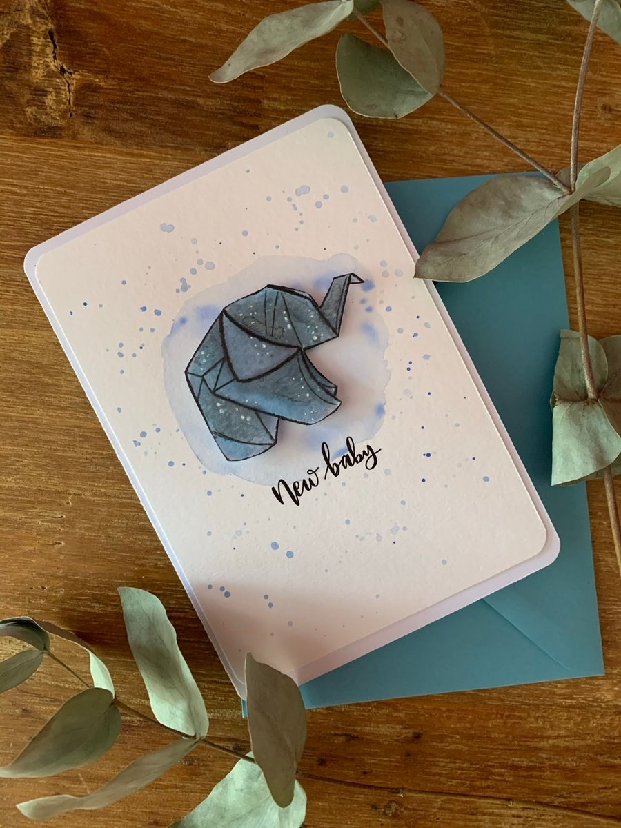 New Baby Boy Personalised Origami Elephant Card