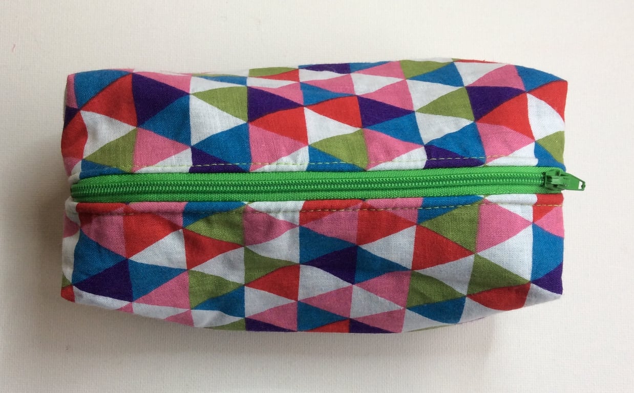  Boxy Make up bag, make up brush case, mosaic triangles, 