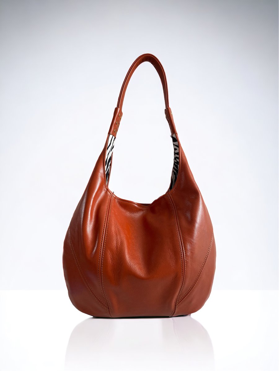 Leather Handbag - Burnt Orange Rescued Leather - Slouch Shoulder Bag