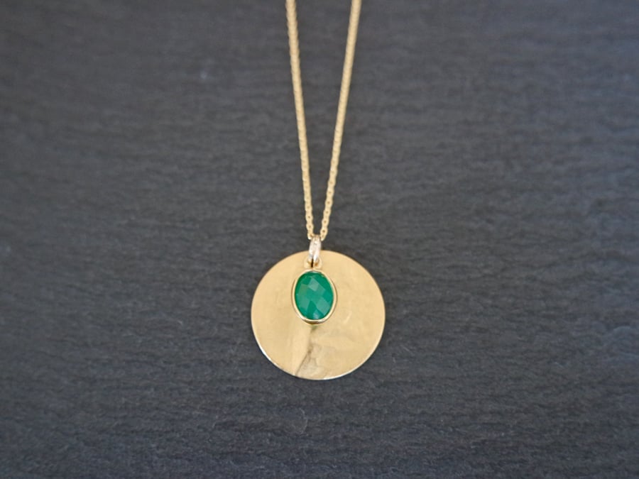 Green Onyx Gemstone Necklace, gold green, 925 Silver, gold Vermeil