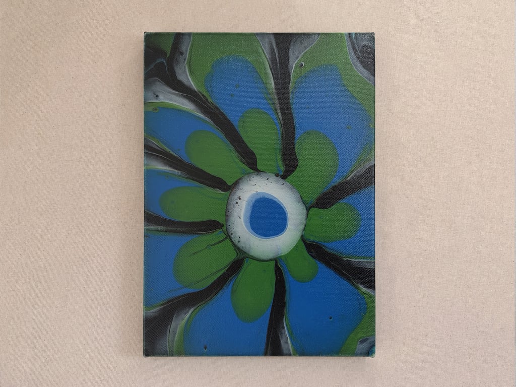 Acrylic Pour Art Canvas, Wall Art - Green, Blue, White & Black Colour Scheme