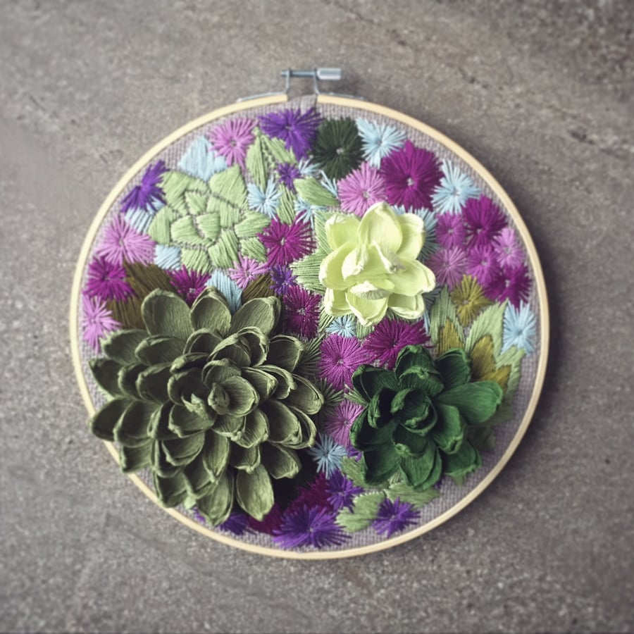 Paper Succulent Embroidered Garden