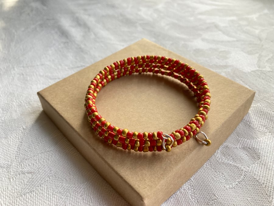 Red & Gold memory wire bracelet 
