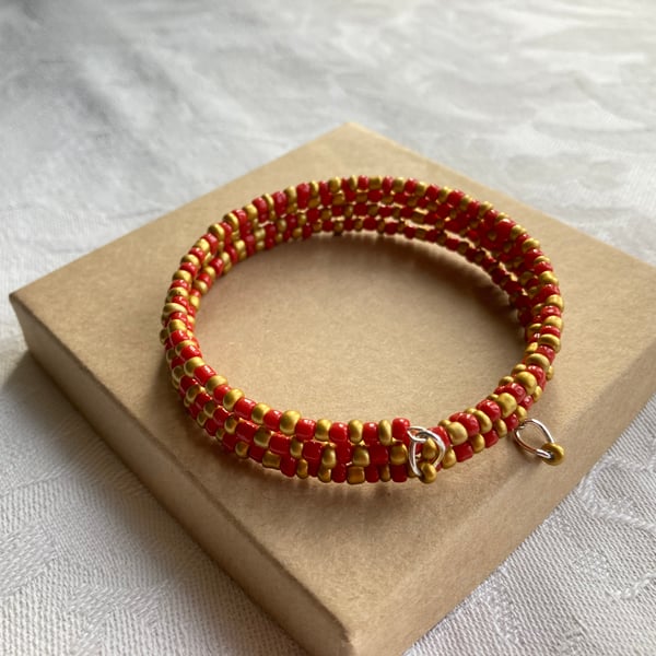 Red & Gold memory wire bracelet 