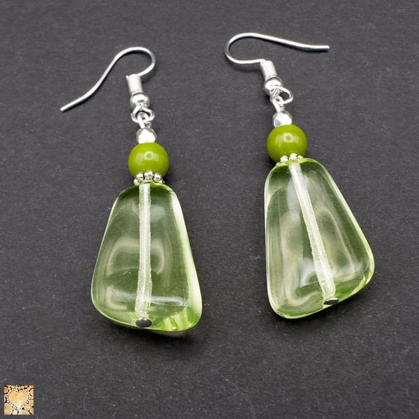 Handmade Green Glass Bead Earrings