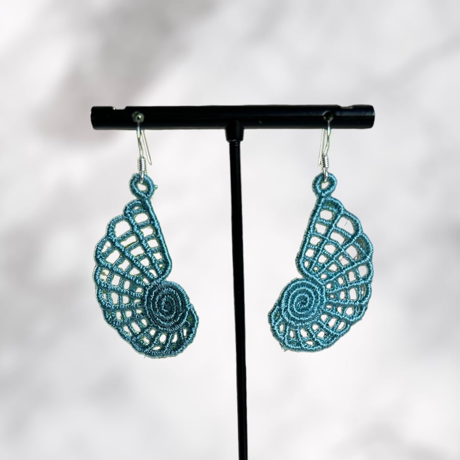 Embroidered Shell Earrings on Silver Hooks