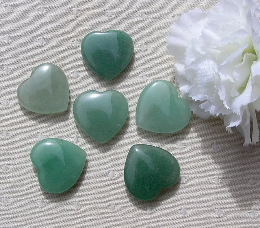 6 Green Aventurine Solid Gemstone Polished Hearts - 20mm - Chakra - Crafting