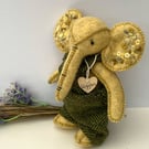 Elephant, hand sewn and dressed embroidered elephant, collectable artist bear