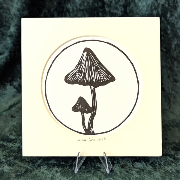Magic Mushrooms Linocut Print