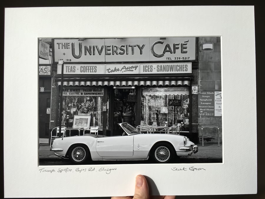 Spitfire, University Cafe, Glasgow (black & white edition) Signed Mounted Print 