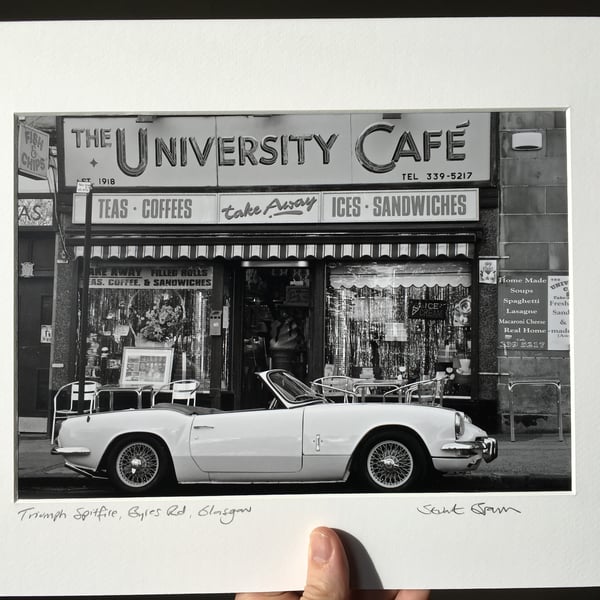 Spitfire, University Cafe, Glasgow (black & white edition) Signed Mounted Print 