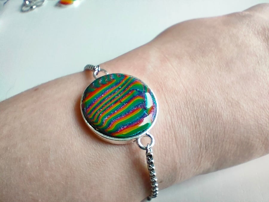 Dark Psychedelic Rainbow Polymer Clay bracelet