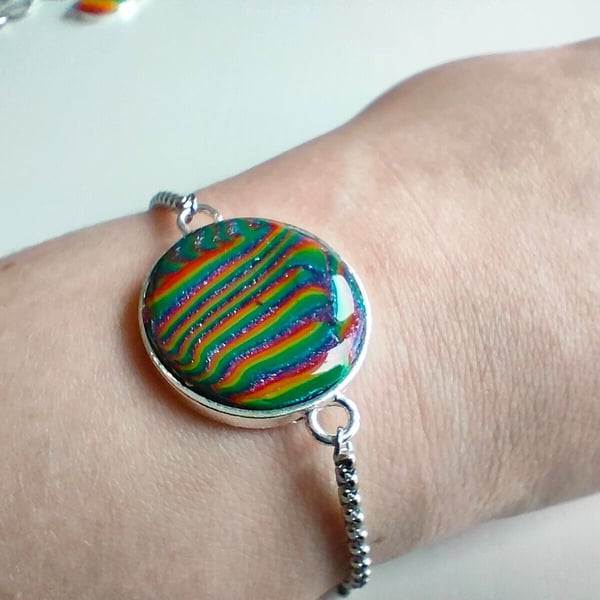 Dark Psychedelic Rainbow Polymer Clay bracelet