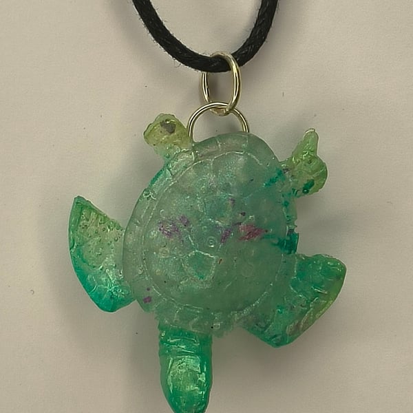 glittery Greeny blue Turtle Tortoise Terrapin resin Pendant