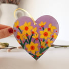 Daffodil Hanging Decoration Purple Heart Yellow Flowers Painting