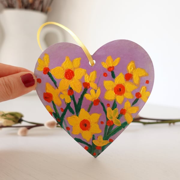 Daffodil Hanging Decoration Purple Heart Yellow Flowers Painting