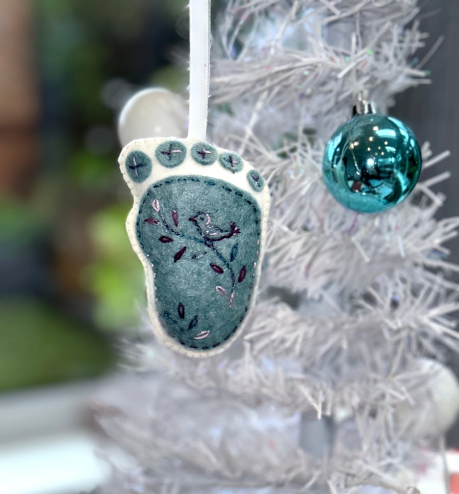 Hanging decoration of a baby footprint - new baby, new parents, christening,   