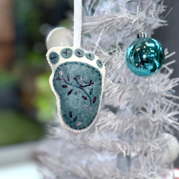 Hanging decoration of a baby footprint - new baby, new parents, christening,   
