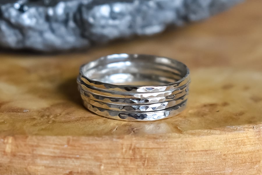 Set of Five Silver Rings, Argentium Silver