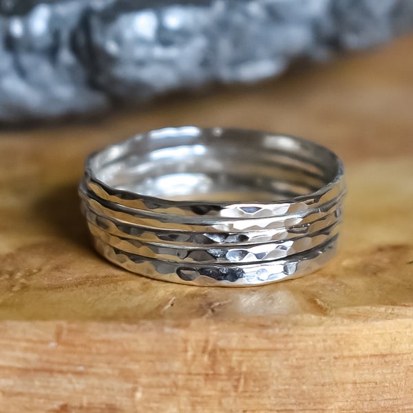 Set of Five Silver Rings, Argentium Silver