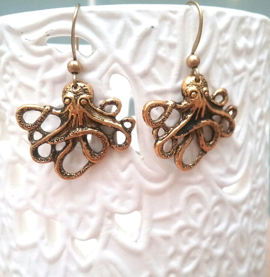 Little Brass Octopus Earrings...