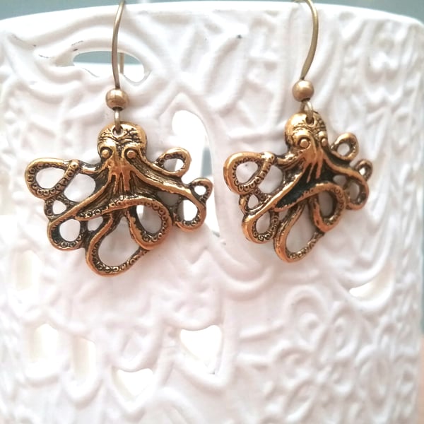 Little Brass Octopus Earrings...