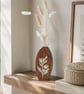 Hand Painted Wooden Vase Upcycled Dark Stained Stenciled Vase with Dried Flowers - Image 1