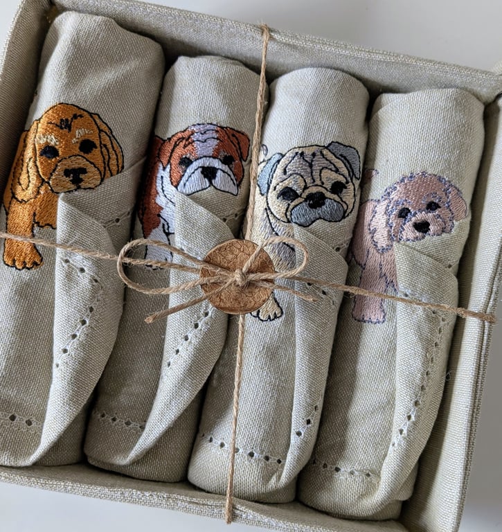 Playfully Puppy Linen Napkins Set