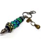 Handmade Lamp-work Glass Bead Bag Charm Keyring with added Charms Unique Gift 