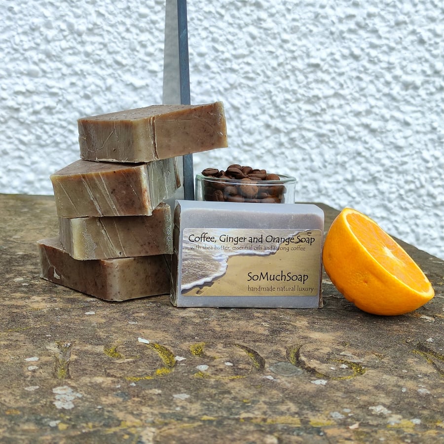 Coffee, Ginger and Orange soap, scrubby, luxurious, handmade, natural, vegan.