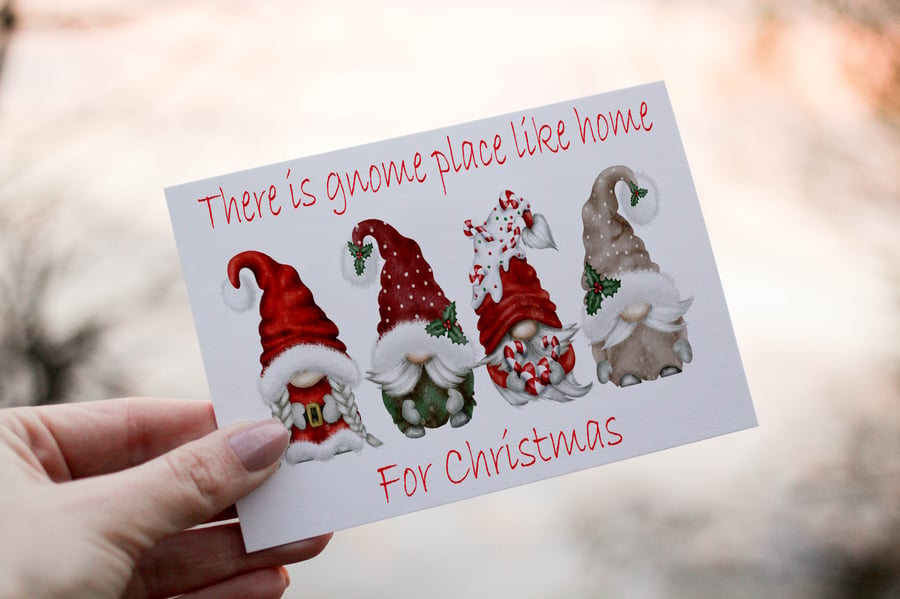 There is Gnome Place Like Home For Christmas Card, Family Christmas Card