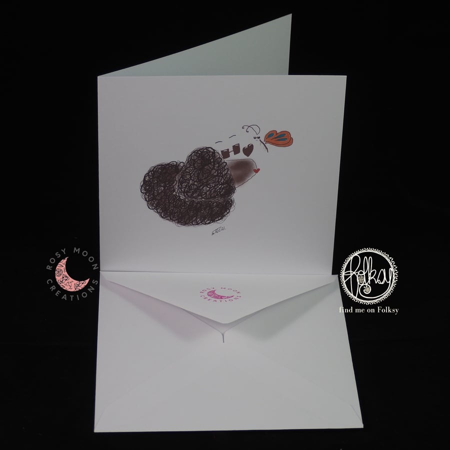 Poodle Dog & Orange Butterfly Blank Card 