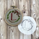 Personalised Christmas decoration. Custom initial on embroidery wreath sticker